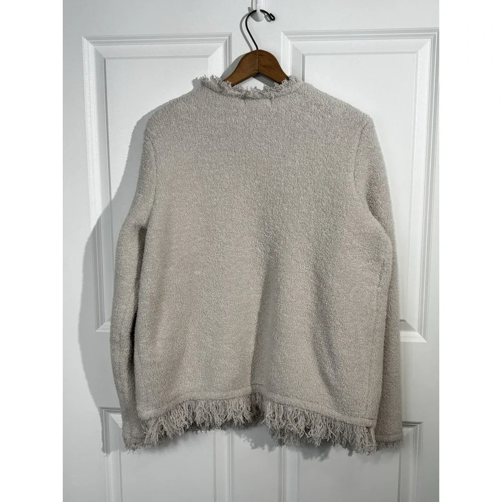 Barefoot Dreams cozy chic fringed jacket size XL Oyster gray cardigan‎ 0341